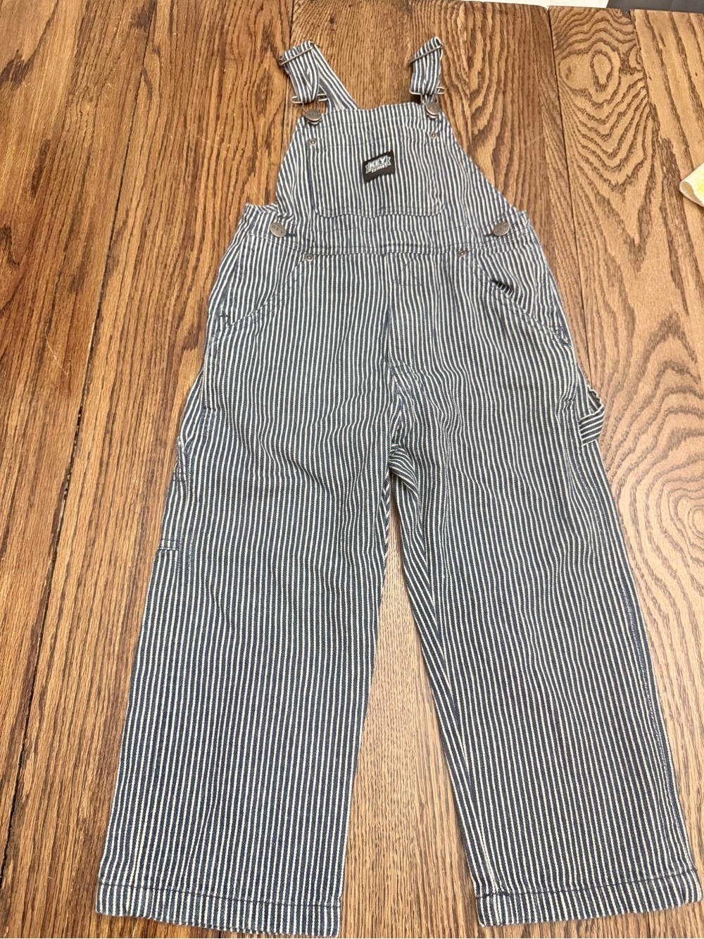 Key Hickory striped Railroad bib overalls w/ patch size 4T EUC